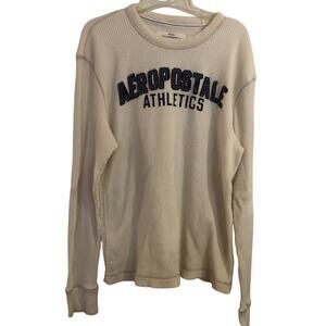 Vtg Aeropostale Sweater Mens XL Cream Spellout Waffle Knit Long Sleeve Y2K Heavy